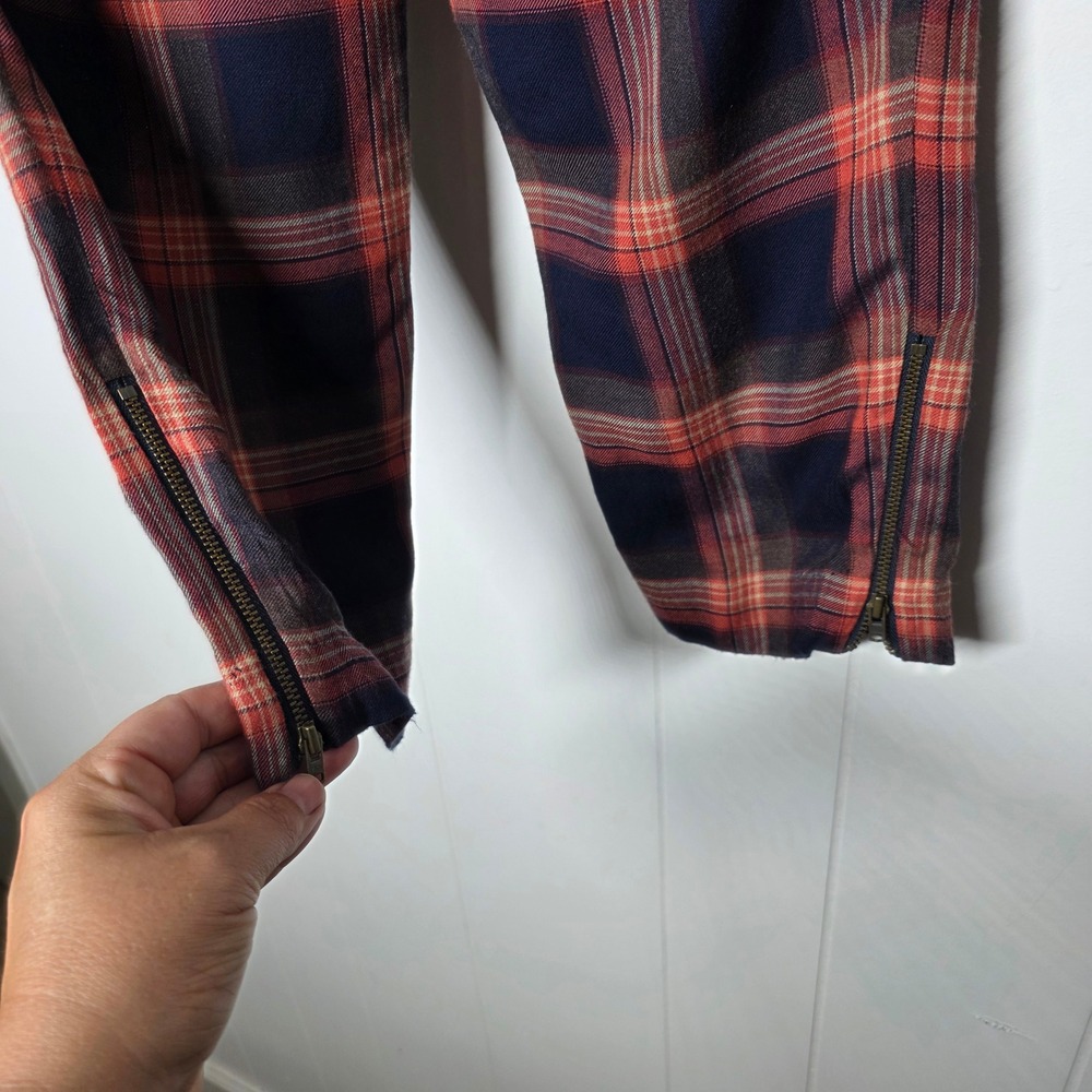 Cartonnier Anthropologie Plaid Ankle Zip Trousers Red Navy Size 2 Tapered Pants - Picture 11 of 16